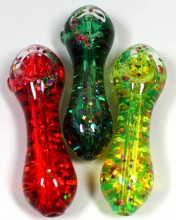 5'' Glycerin With Color Full Glitter Inside Glass Hand Pipe