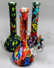 7.5'' Beaker Base Silicone Printed Water Pipe With Bowl