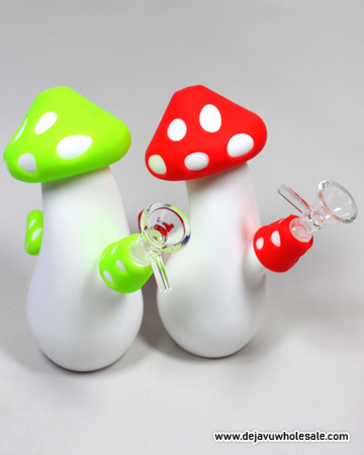 7'' Silicone Mushroom Water Pipe With Glass Bowl