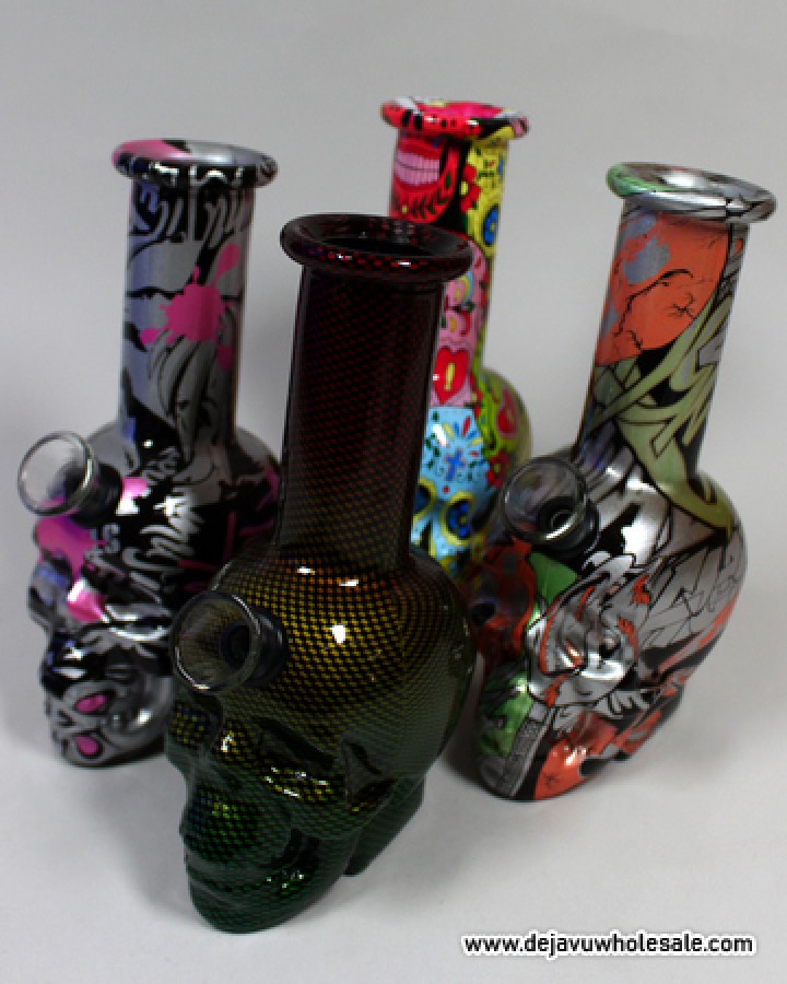 6'' Skull Soft Glass Water Pipe Tattoo Print