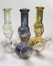 10'' Tall Round Base Skull Design Water Pipe With Down stem 14mm Bowl