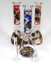 10'' Mix Decal Print Beaker Base Water Pipe (Down stem and Bowl)