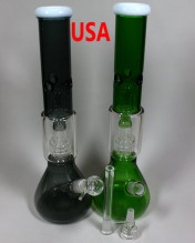 15.5'' Diamond Cut Perc High Med Beaker Base Water Pipe With Down stem and Bowl