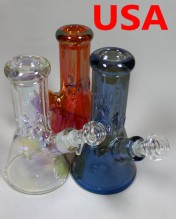 8'' High Med 9mm Thick Heavy Beaker Base Water Pipe With Bowl And Down Stem