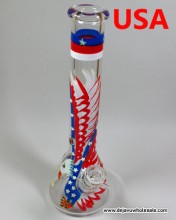 14'' Hand Printed Flying Eagle 5mm Thick Beaker Base W/p  Downstem & Bowl